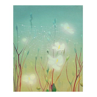 『　はなくもいと　』<br>絹・麻紙・水干絵具・アクリル<br>27.3×22.0 ㎝